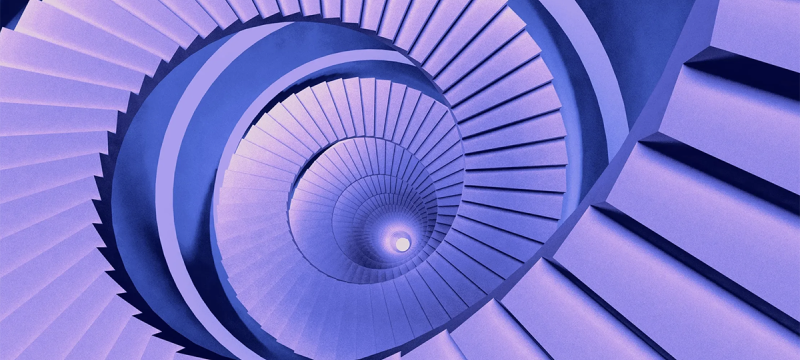 graphic of never-ending staircase, purple