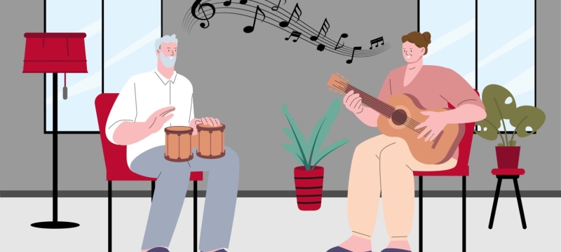 illustration with two people singing and playing music