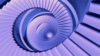 graphic of never-ending staircase, purple