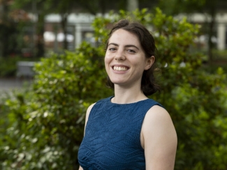 headshot photo of woman, outdoors