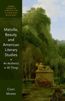 book cover with green hill, trees, statue, graphic with white letters
