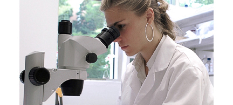 woman using microscope, photo