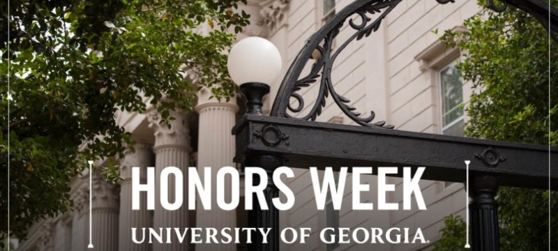 photo of arch with honors week graphic