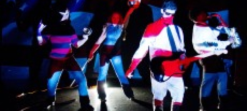 stage set for theatre, with flag lighting