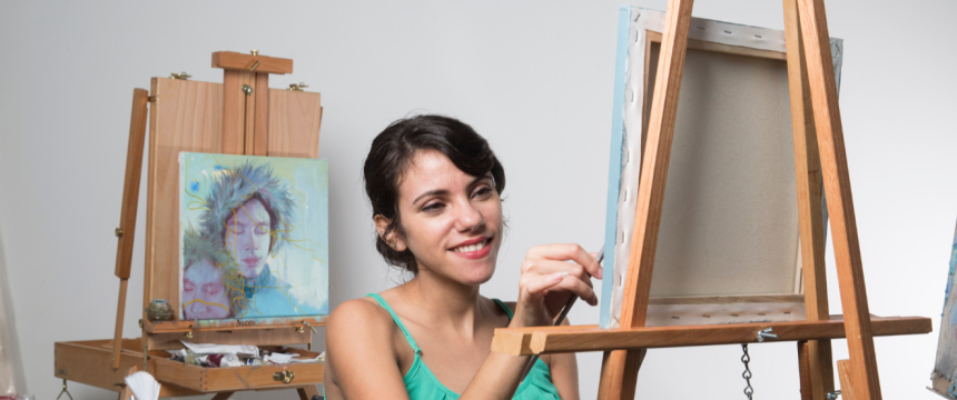 Art School Student in Graduate Painting Studio