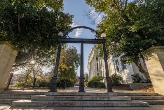 photo of UGA arch and north campus, sunny day
