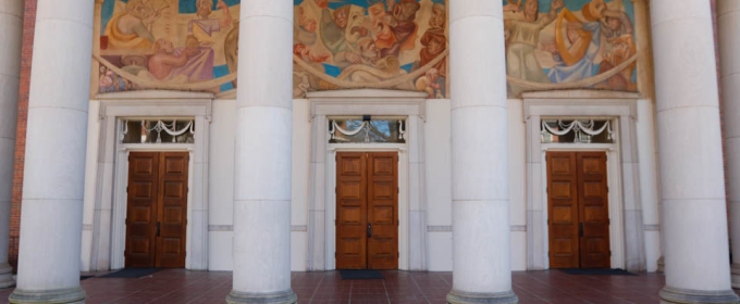 photo of portico mural, with columns
