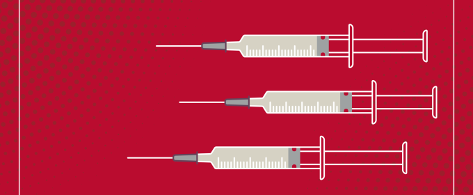 graphic with hypodermic needles on red background