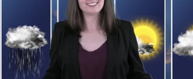 photo of woman in TV weather center