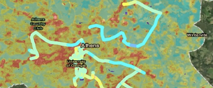 video still of graphic map showing outlines of Athens GA